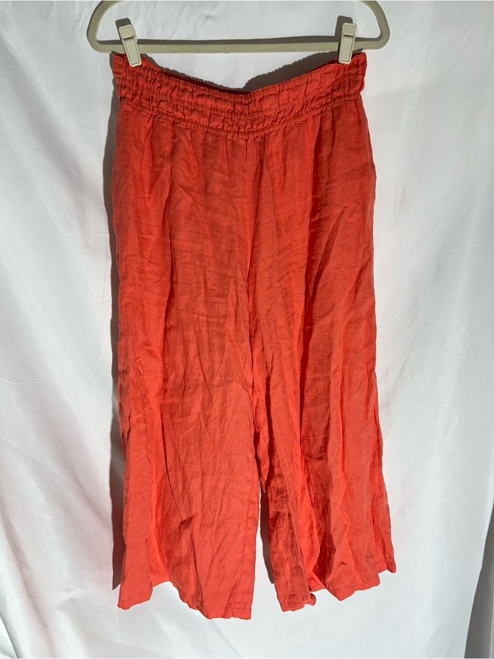 Women’s ANTHROPOLOGIE Bright Coral* 100% Linen Wide Leg Crop Pants